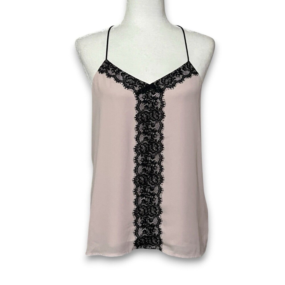 Blush Pink Sleeveless Blouse W Black Lace Detail Whimsy Goth Ladies Sz Medium